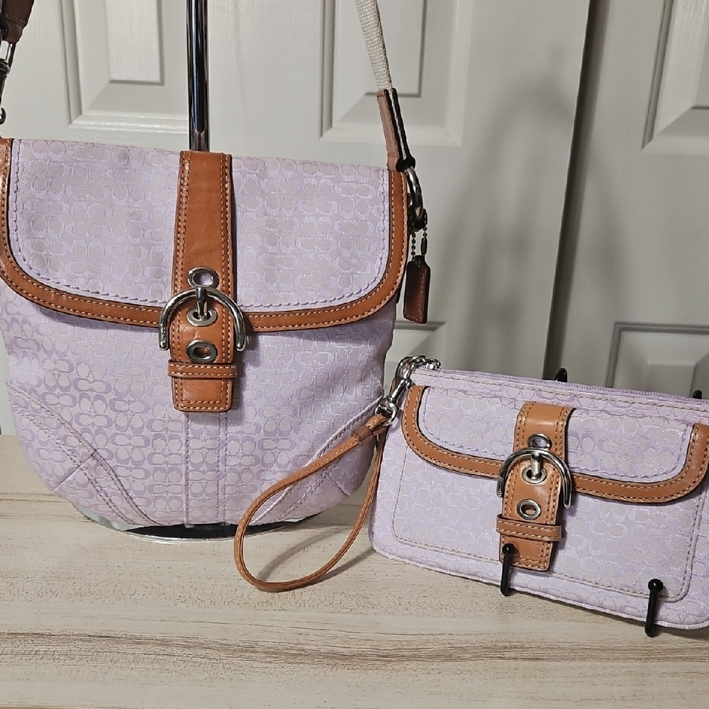 Coach #149 SoHo   Lilac Signature Canvas Crossbody and Wristlet